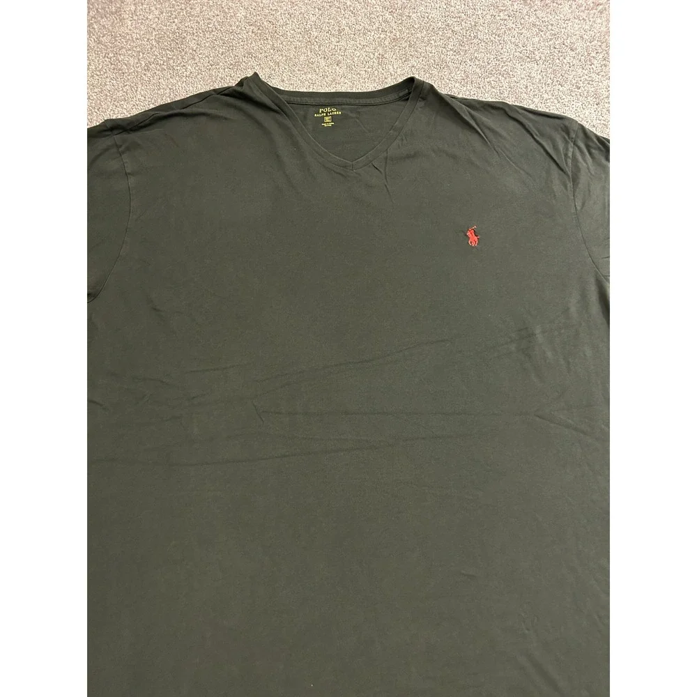 Polo Ralph Lauren V-Neck T-Shirt Mens 2XLT Olive Green Excellent Red Pony Logo